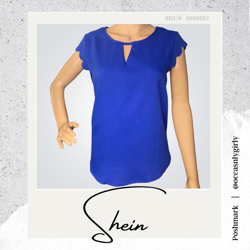 SHEIN Scalloped Cap Sleeve Keyhole Neck Top 🆓🚚